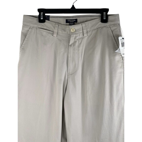 NEW Nautica Pants Mens 32X29 Beige Clipper Relaxed Fit Khaki Straight Flat Front - Picture 2 of 9